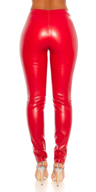 hoge taille lederlook broek rood